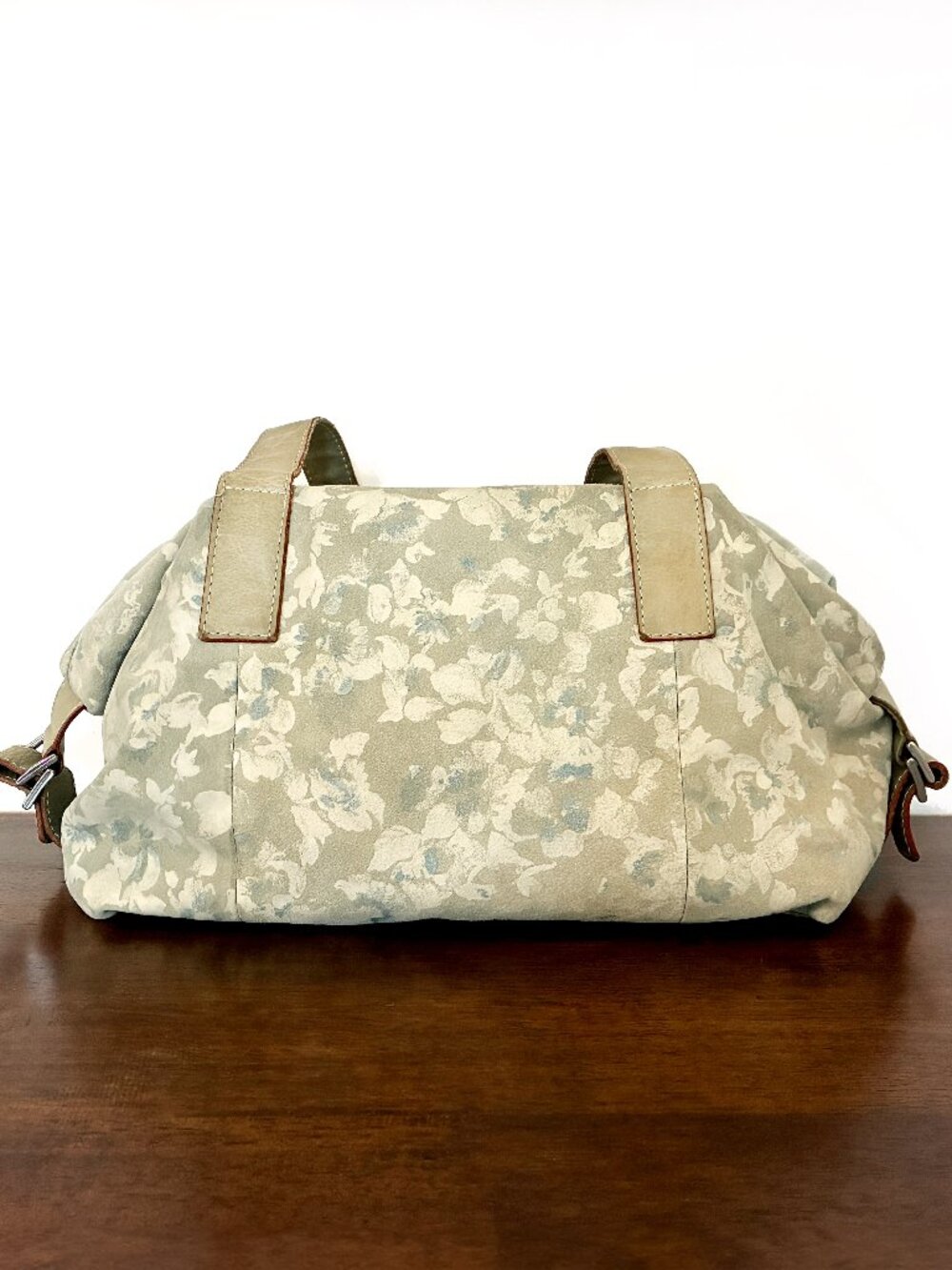 Italian Suede Handbag With White&Blue Floral Pattern NWOT